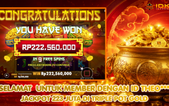 Kemenangan Triple Pot Gold, Member INDOKASINO Raih Rp222 Juta