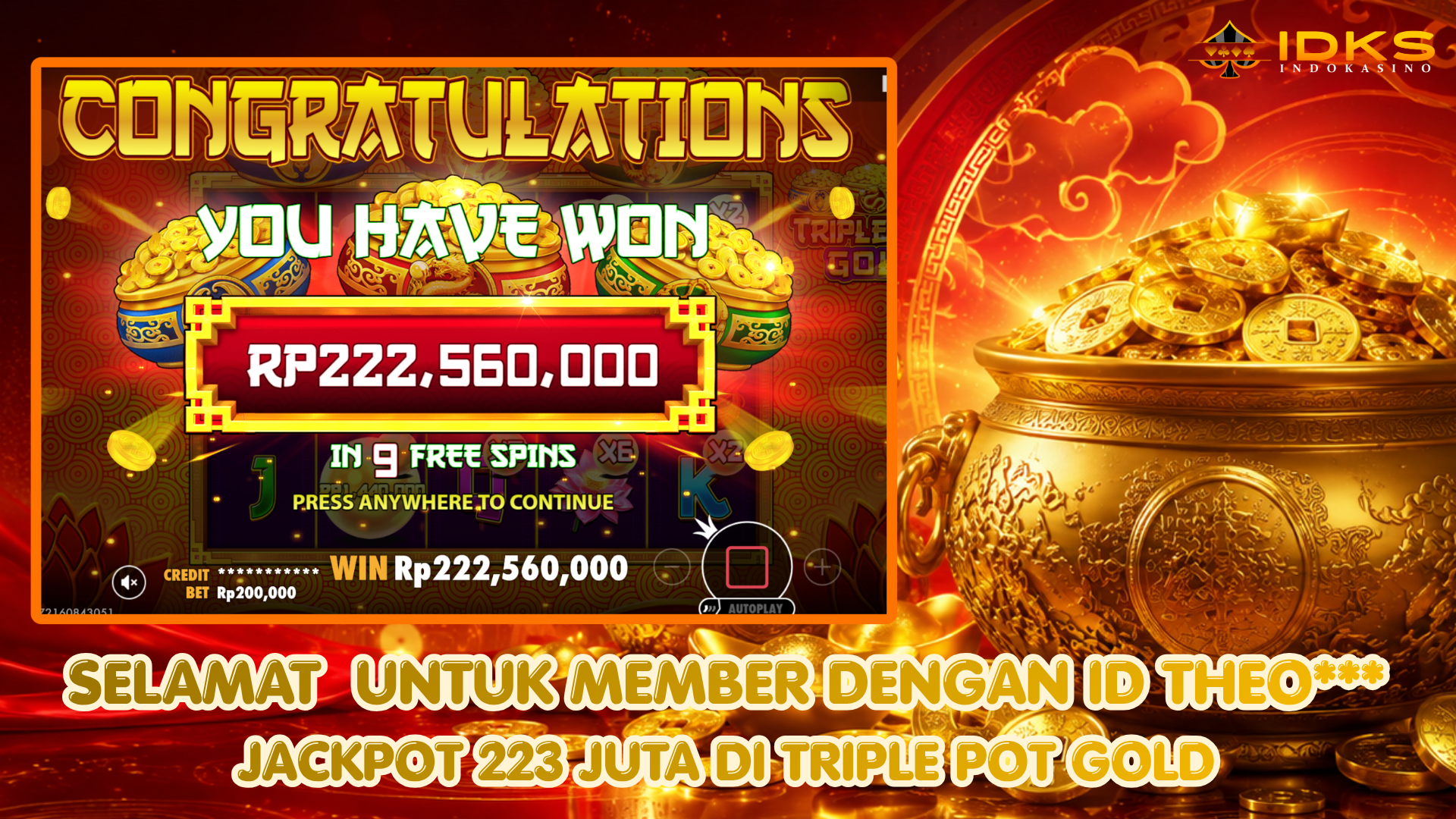 Kemenangan Triple Pot Gold